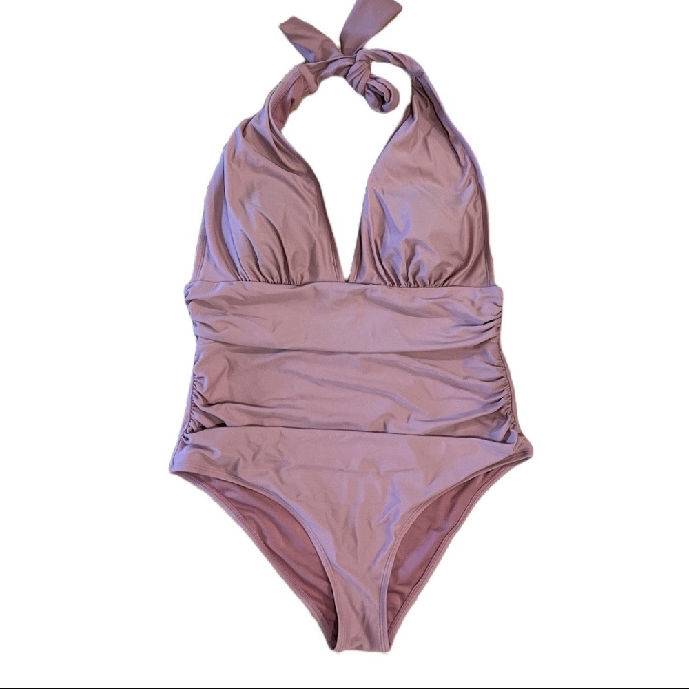Like NEW Halter   mauve pink one piece swimsuit Sz L
